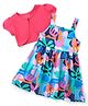 Babyhug Single Jersey Knit Frock with Half Sleeves Shrug & Floral Print - Blue & Pink