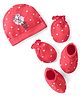 Babyhug Disney Interlock Knit Cap Mittens & Booties with 101 Dalmatians Print - Red