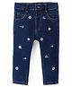 ToffyHouse Denim Woven Full Length Jeans With Floral Embroidery - Navy Blue