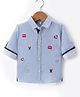 ToffyHouse 100% Cotton Woven Yarn Dyed Full Sleeves Shirt With Stripes & Bear Embroidery - Blue