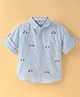 ToffyHouse 100% Woven Cotton Yarn Dyed Collar Neck Full Sleeves Striped Shirt with Scooter Embroidered - Blue