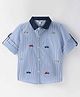 ToffyHouse 100% Woven Cotton Yarn Dyed Striped Full Sleeves Regular Collar Shirt  with Car Embroidery - Blue