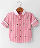 ToffyHouse 100% Cotton Woven Yarn Dyed Striped Full Sleeves Shirt with Car Embroidery - Peach