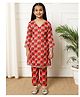 READIPRINT Three Fourth Sleeves Lace Embellished & Floral Printed Coordinating Kurta With Pant - Red