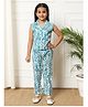 READIPRINT Cotton Sleeveless Abstract Motif Printed Coordinating Top With Pant - Blue