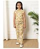 READIPRINT Cotton Sleeveless Floral Printed Coordinating Top & Pant Set - Beige