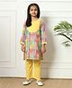 READIPRINT Three Fourth Sleeves Lace Embellished Floral Printed Kurta & Pyjama Set - Yellow