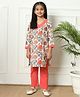 READIPRINT Three Fourth Sleeves Floral Printed Coordinating Kurta & Pyjama Set - Peach