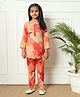 READIPRINT Full Sleeves Floral Printed With Gota Lace Embellished Coordinating Kurta & Pant Set - Red