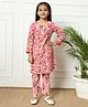 READIPRINT Three Forth Sleeves Floral Printed Coordinating Kurta & Pant Set - Pink