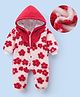 Kookie Kids Full Sleeves Hooded Winter Wear Romper with Floral Design & Frill Detailing - Red