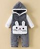 Kookie Kids Full Sleeves Hooded Romper with Cat Applique - Grey