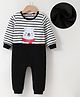 Kookie Kids Full Sleeves Striped Winter Wear Romper with Bear Embroidery -Black