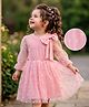 Kookie Kids Full Peasant Sleeves Net Party Dress with Bow Applique - Pink