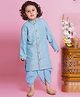 Little Bansi Jacquard Full Sleeves Floral Printed Kurta & Dhoti - Blue