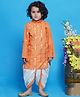 Little Bansi Full Sleeves Golden Striped Kurta & Dhoti Set - Orange