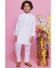 Little Bansi Cotton Full Sleeves Leaf Printed Kurta With Pyjama for Onam - White