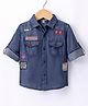 ToffyHouse Denim Poplin Woven Full Sleeves Front Open Top With Patch Work Detailing - Blue