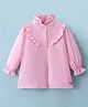 ToffyHouse 100% Woven Cotton Poplin Full Sleeves Shirt with Frill Detailing Solid Colour - Pink