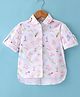 ToffyHouse Cotton Poplin Woven Full Sleeves Front Open Top With Floral Print - White