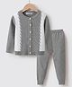 Kookie Kids Full Sleeves Front Open Sweater Set With Cable Knit Design - Grey