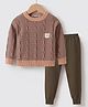 Kookie Kids Full Sleeves Pullover Sweater Set With Cable Knit Design & Bear Patch Detailing - Brown