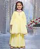 Little Bansi Cotton Three Fourth Sleeves Floral Embroidered Kurta Sharara With Dupatta Set - Lemon Yellow