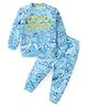 Babyhug Cotton Knit  Full Sleeves T-Shirt & Lounge Pants Set With Dino Print - Blue