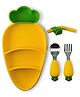 Cots and Cuddles Carrot Design Tableware Silicone Feeding Plate with Spoon Fork Straw for Infants Baby and Toddler Kids (Yellow)