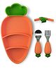 Cots and Cuddles Carrot Design Tableware Silicone Feeding Plate with Spoon Fork Straw for Infants Baby and Toddler Kids (Orange)