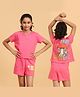Ninos Dreams Cotton Jersey Half Sleeeves Back Mushroom Printed Tee & Shorts Set - Dark Pink