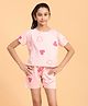 Ninos Dreams Cotton Jersey Half Sleeeves Hearts  Printed Tee & Shorts Set -  Light Pink