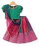 Babyhug Woven Half Puffed Sleeves Choli Lehenga & Dupatta Set with Foil Print & Sequin Embroidery - Pink & Green