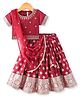 Babyhug Woven Half Sleeves Brocade Lehenga Choli & Dupatta Set with Foil Print & Sequin Embroidery - Maroon