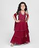 Babyhug Woven Sleeveless Halterneck Embroidered Choli With Foil Print Layered Lehenga & Dupatta Set - Hot Pink