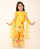 Babyhug Woven Frill Sleeves Net Floral Embroidered Kurti Palazzo & Dupatta Set - Yellow