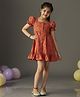 KIDSDEW Cotton Puff Sleeves Floral Printed Fit And Flare Knee Length Casual Dress - Coral