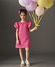 KIDSDEW Satin Puff Sleeves Solid A Line Knee Length Party Dress  - Fuchsia