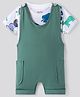 Bonfino 100% Cotton Knit Half Sleeves Animal Printed T-Shirt & Dungaree Style Romper Set - White & Green