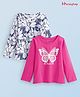 Honeyhap 100% Cotton Floral & Butterfly Printed T-Shirts with Bio Finish Pack of 2 - Fandango Pink & Bright White