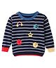 ToffyHouse Cotton Knit Full Sleeves Sweater with Rainbow & Star Embroidery - Navy Blue
