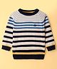 ToffyHouse Cotton Knit Full Sleeves Sweater with Striped Print -Grey