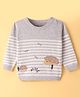 ToffyHouse Flatknitted Cotton Full Sleeves Sweater With Hedgehog Design - Light Grey Melange