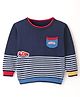 ToffyHouse Cotton Knit Full Sleeves Sweater with Car & Striped Print -Navy Blue