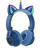 Happy Hues Wireless Headphones- Unicorn Cat Ear Headset with LED Lights-Gaming Headphones, Fashion Bluetooth 5.0 Headset for Kids & Adults Wearing- Blue