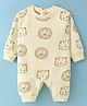 Little Kangaroos Fleece Knit Full Sleeves Winter Wear Romper with Lion & Tiger Print - Beige