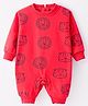 Little Kangaroos Fleece Knit Full Sleeves Lion Print Winter Wear Romper - Coral Red