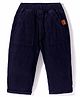 Little Kangaroos 100% Cotton Woven Full Length Trouser Pant Solid Colour with Bear Patch - Navy Blue