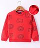 Little Kangaroos Fleece Knit Full Sleeves Lion Printed Sweatshirt - Coral Red