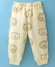 Little Kangaroos Cotton Knit Full Length Fleece and Woollen Pant with Animal Print - Butter Scotch